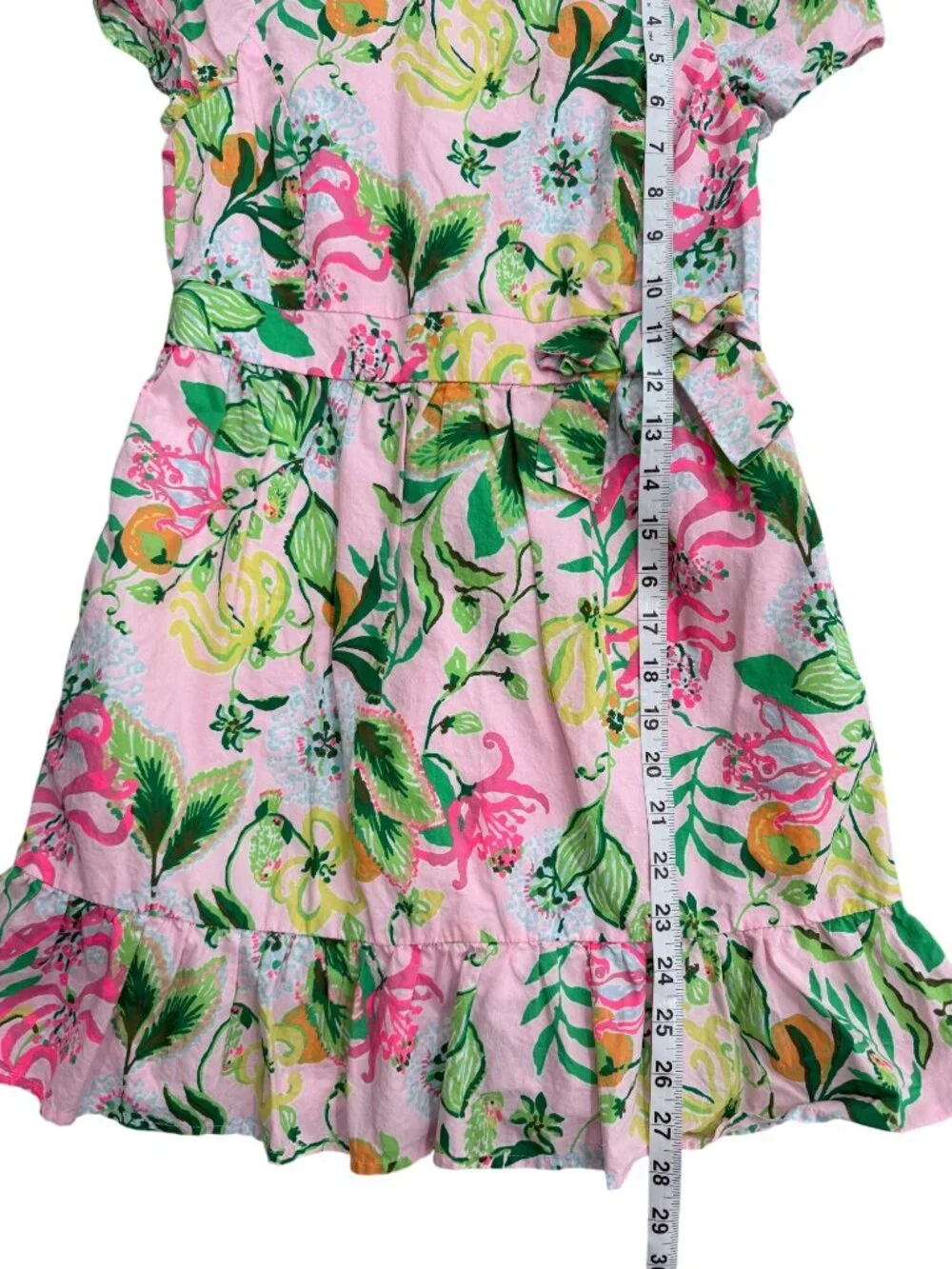 Lilly Pulitzer Girl Size 10 Dress Floral Pink Green Ruffle Cotton Short-Sleeve